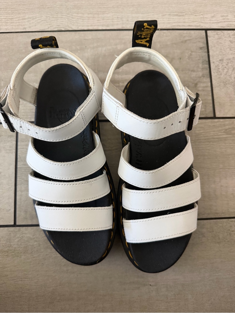 Dr. Martens White Multi-Strap Sandals with Black Footbed
